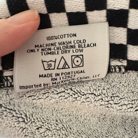 Rare Mackenzie Childs Multipattern Black Polkadot Check Cotton Bath Robe Sz S - Picture 7 of 7